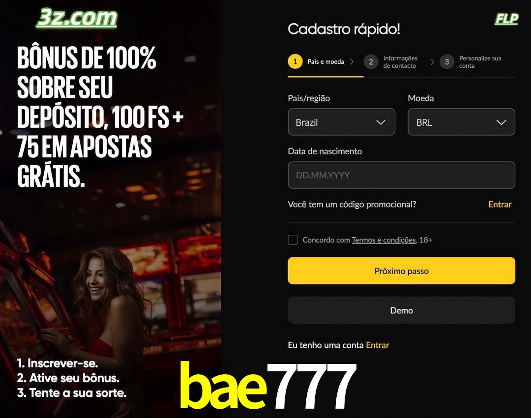 bae777 registro oficial cassino online Brasil com bônus de depósito e free spins